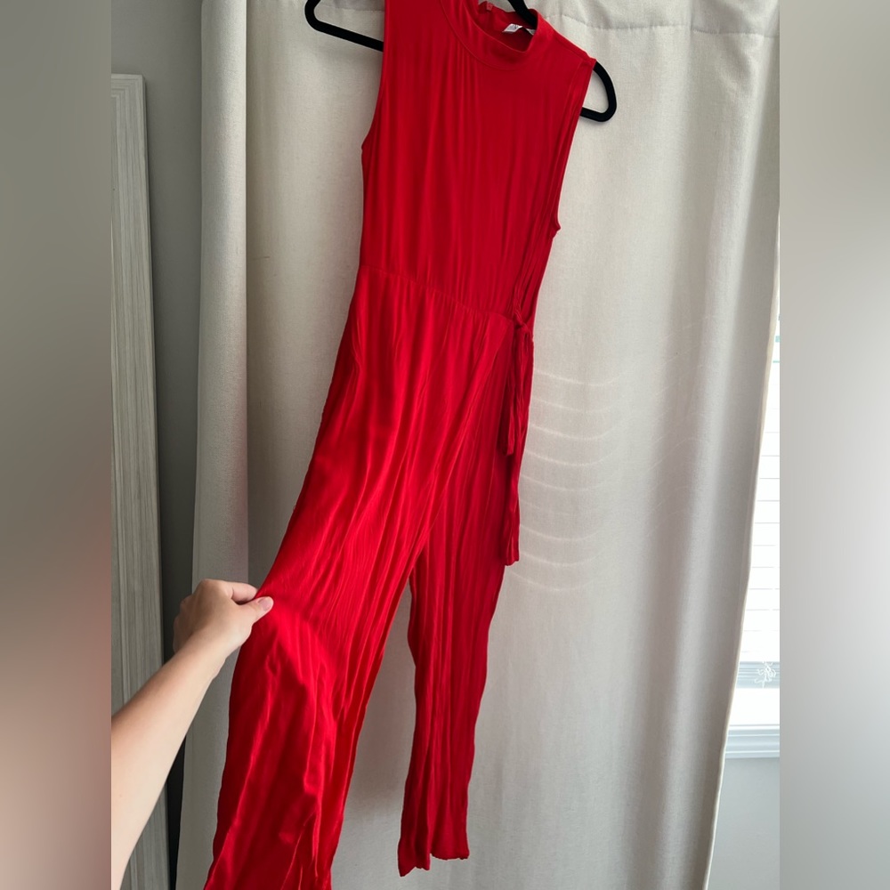 Zara red jumpsuit with side tie. Size extra small